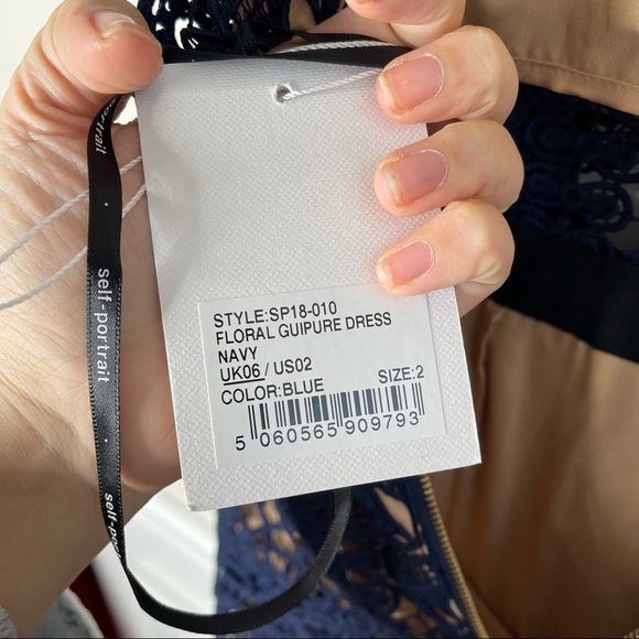 Self Portrait blue navy ruffle guipure mini cocktail dress size 2 - Picture 11 of 14